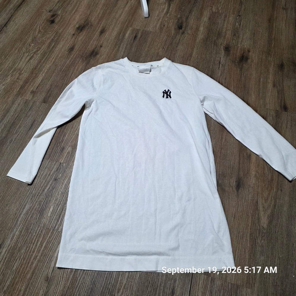 MLB New York Yankees Long Sleeve T-Shirt Dress White Womens XS Logo Sporty